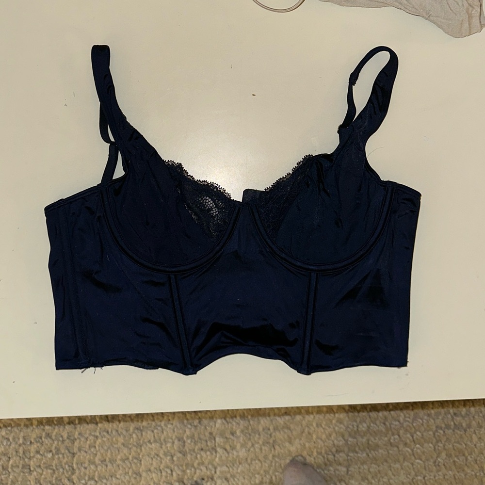 Abercrombie & Fitch Corset Navy Blue Crop Top with Lace Detail on Bust